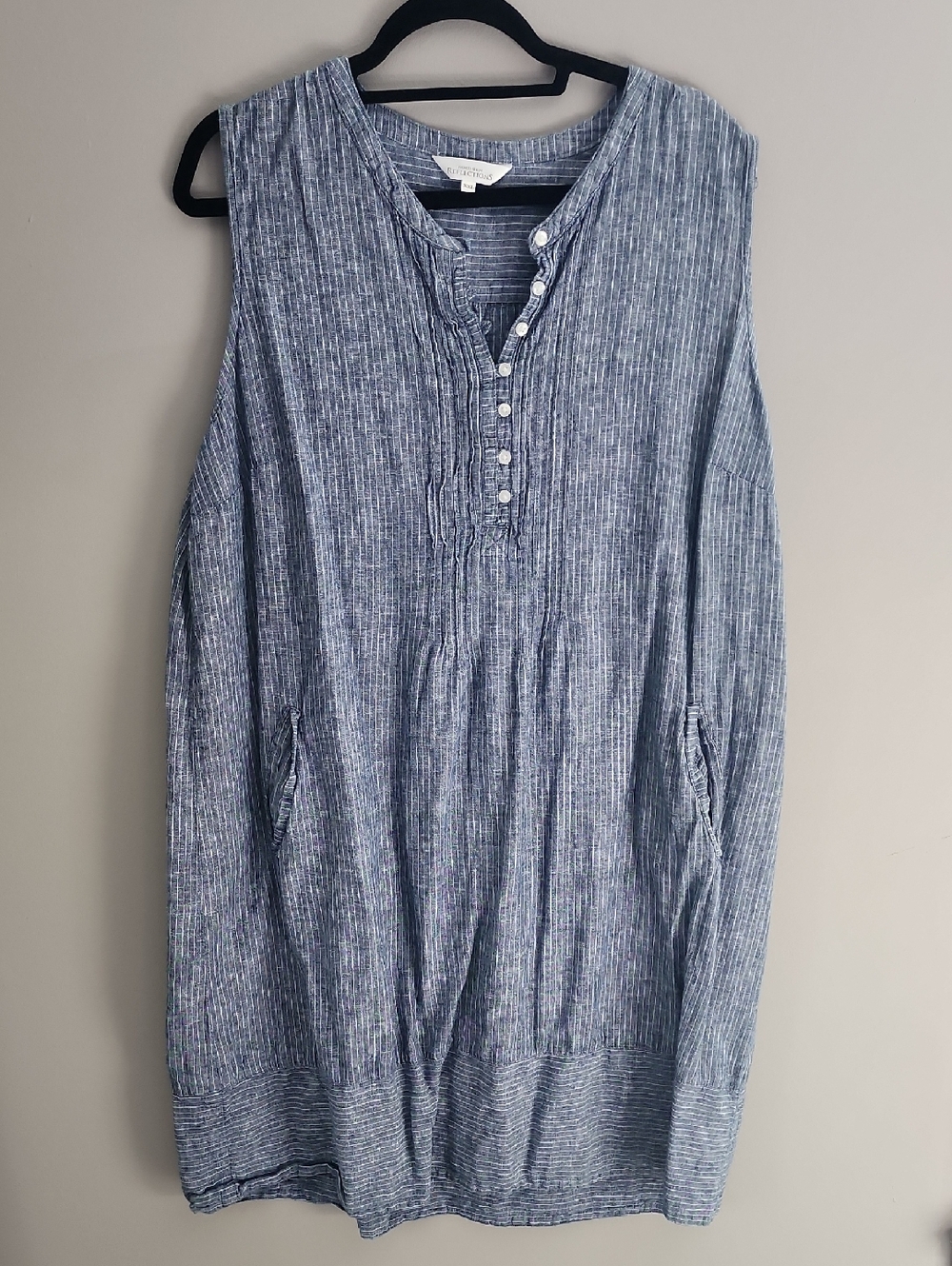 Northern Reflections Sleeveless Striped Henley Tunic in Heather Blue
